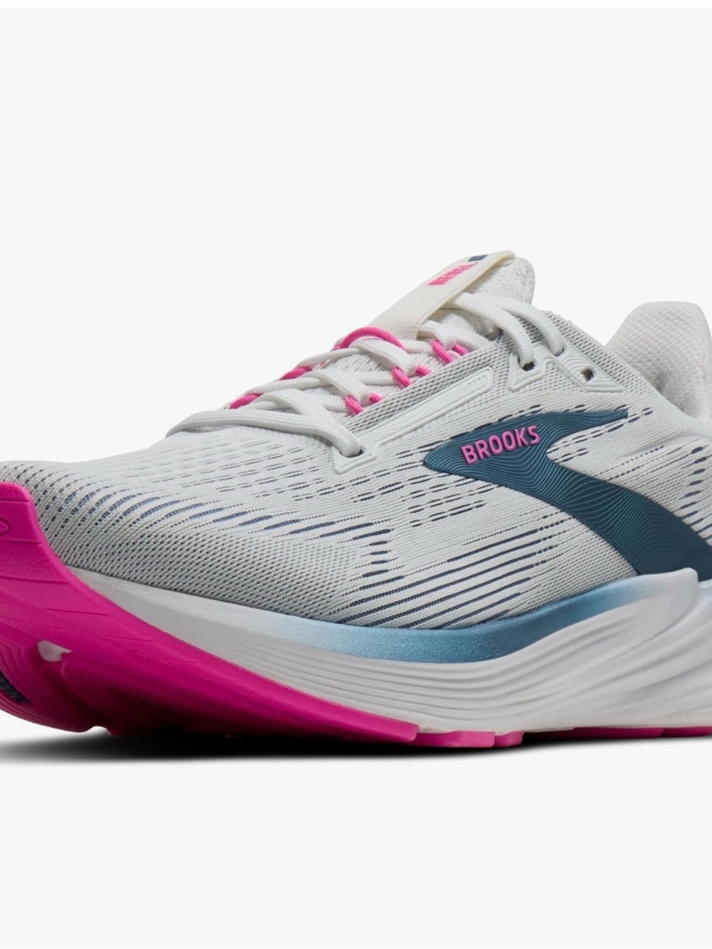 Brooks Women's White Running Shoe with Pink and Teal Accents
